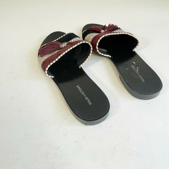 Pour La Victoire Womens Slip On Snake Tasseled Slide Black US 7 Leather Flats - Picture 4 of 8